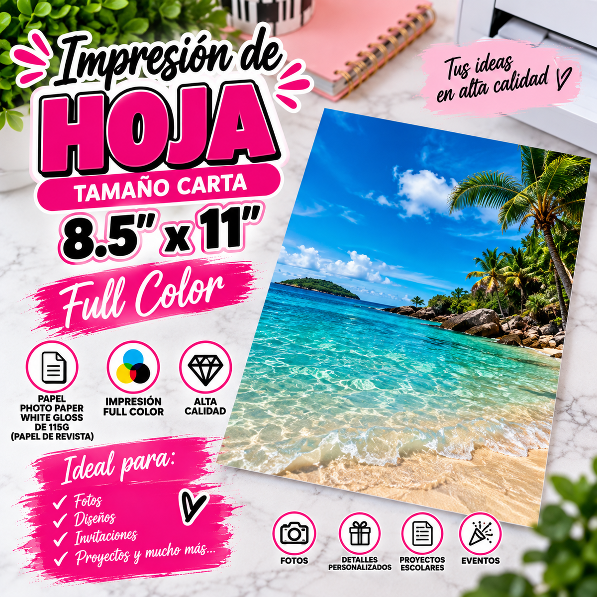 Impresion 8.5"x11" en Photo Paper de 115g (papel de revista)