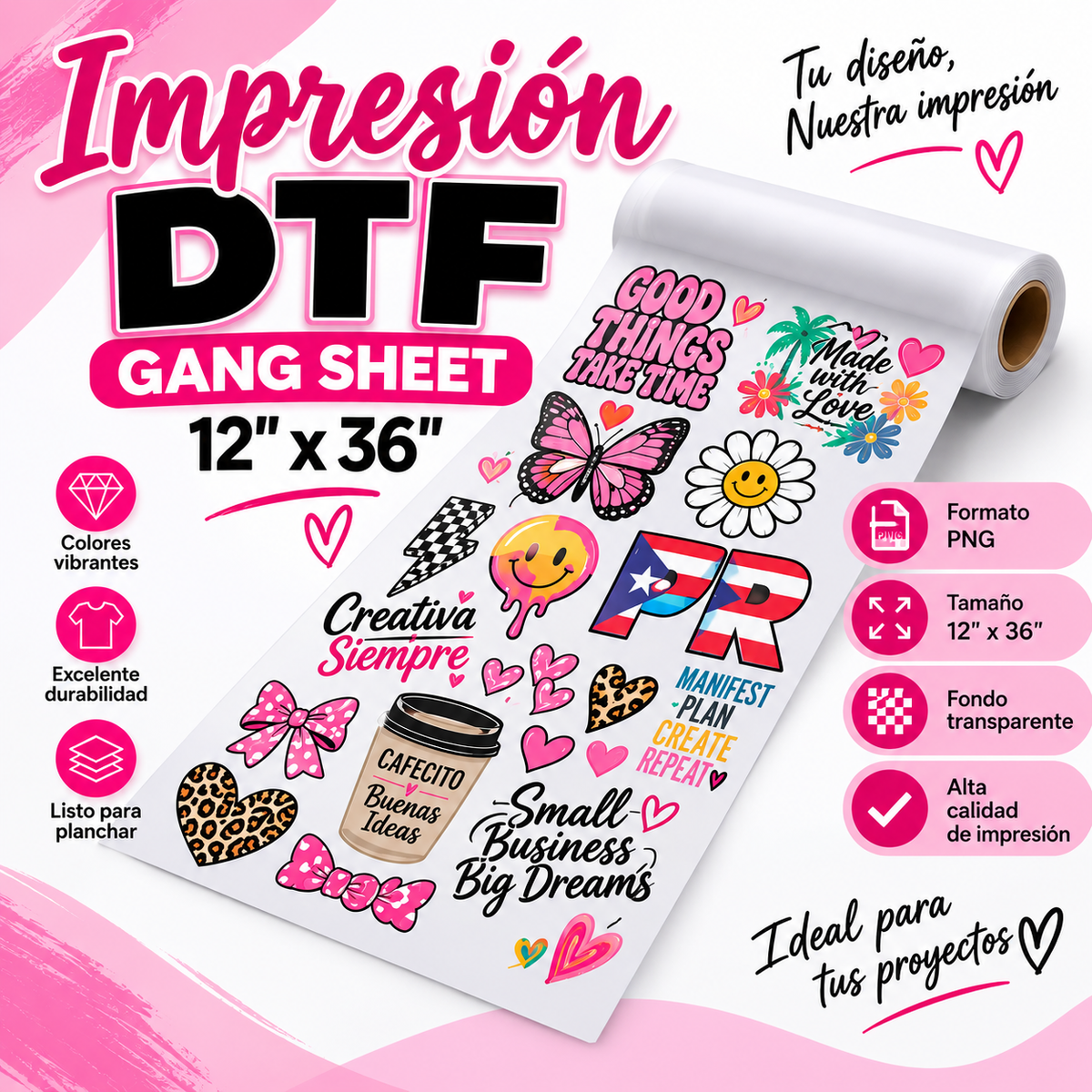 Impresión DTF – Gang Sheet 12" x 36"