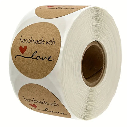 rollo de 500 stickers Handmade With Love de 1"