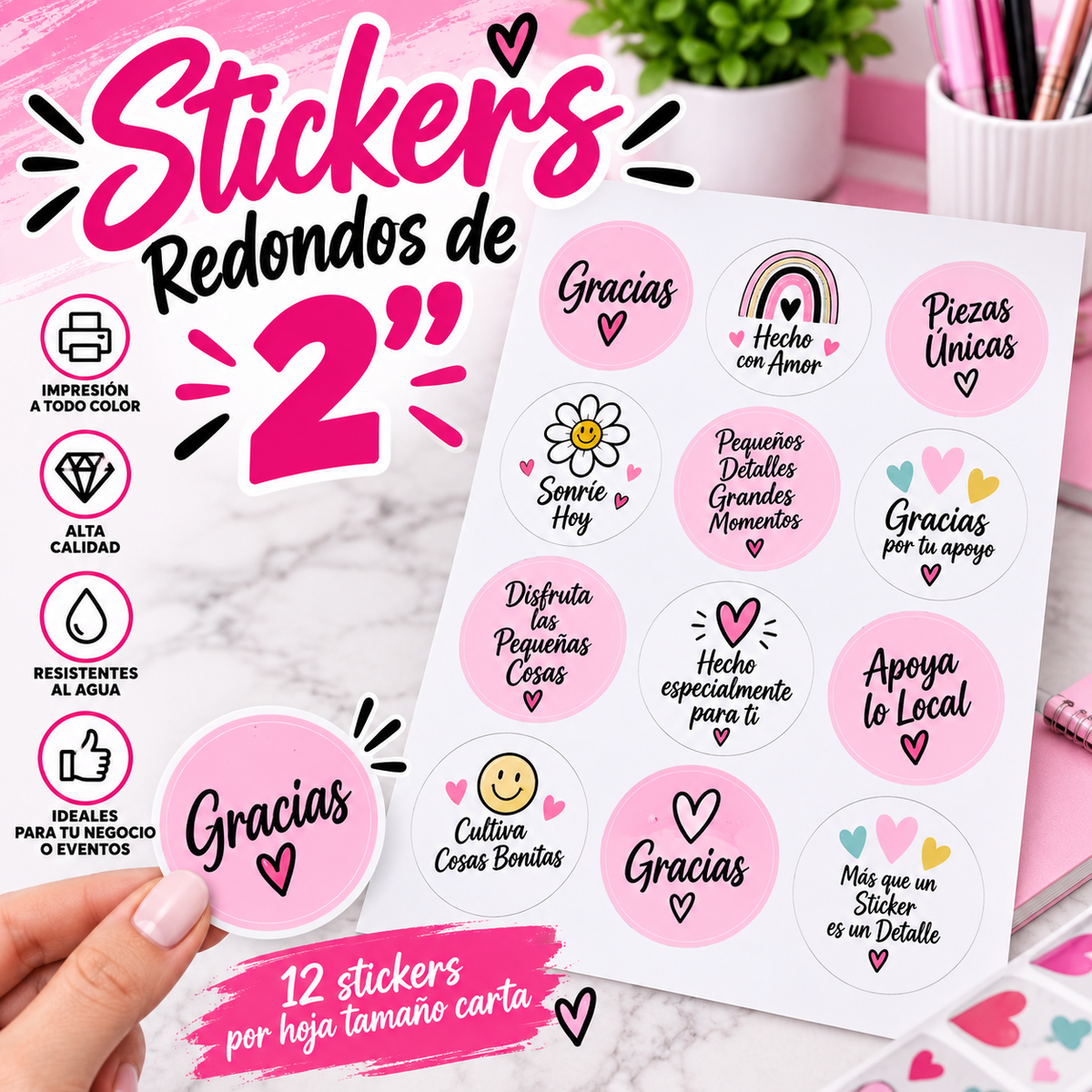 Stickers Redondos Personalizados de 2" – Hoja de 12
