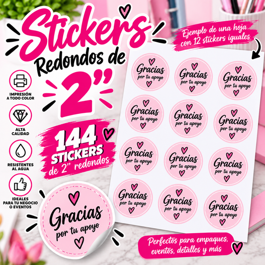 Stickers Redondos Personalizados de 2" – 144 stickers