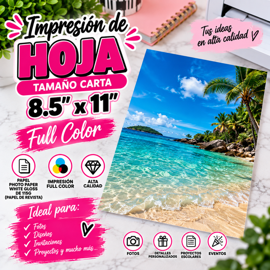 Impresion 8.5"x11" en Photo Paper de 115g (papel de revista)
