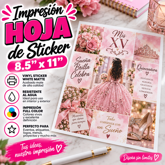 Hoja de sticker 8.5"x11" impresa white matte