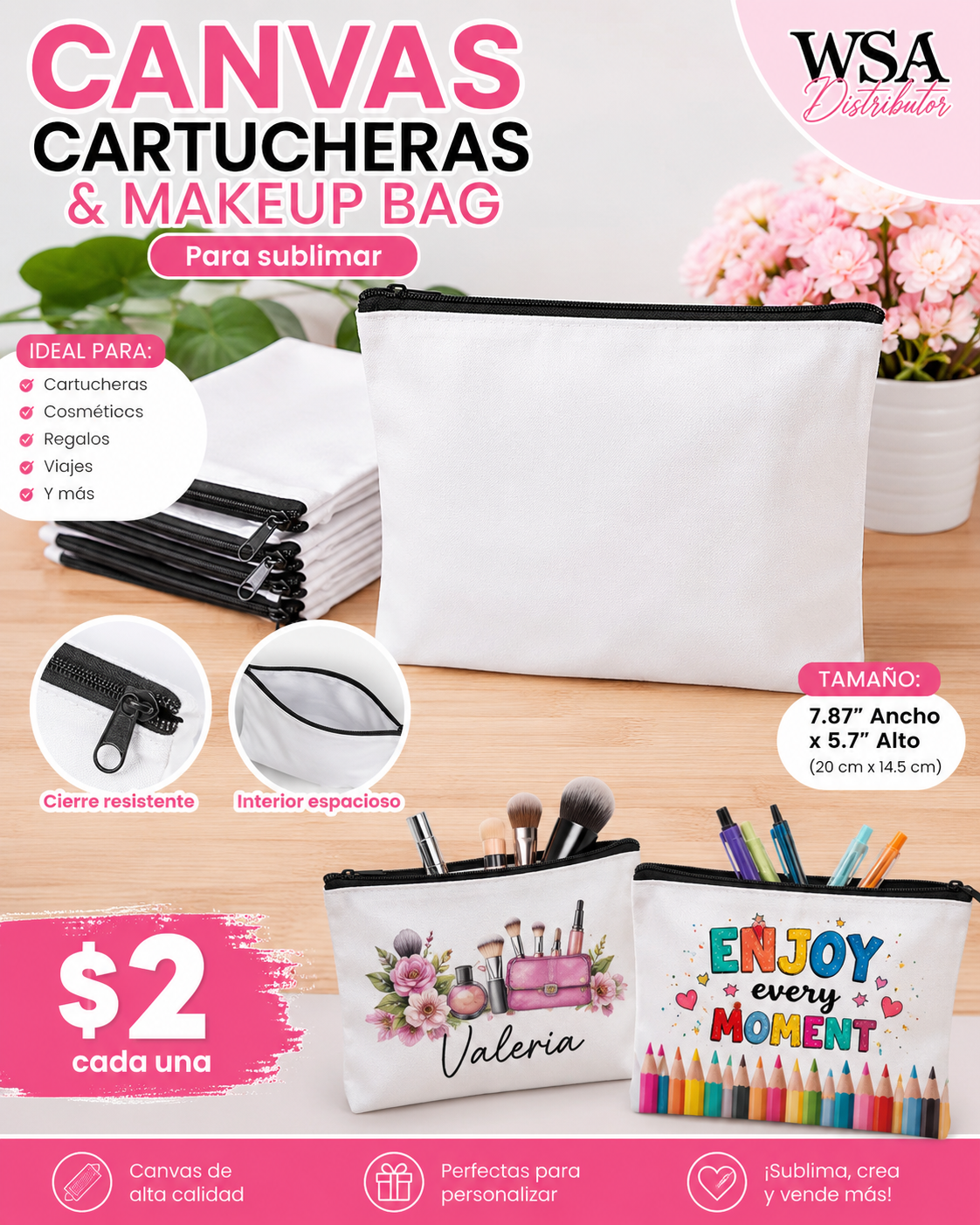 Canvas Cartuchera / Makeup Bag para Sublimación