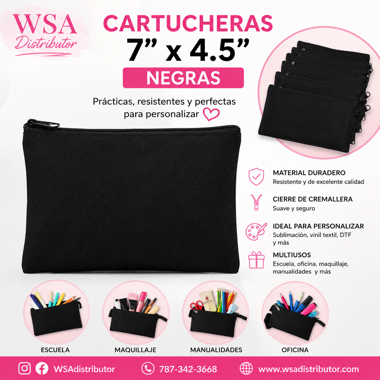 cartucheras negras 7x4.5