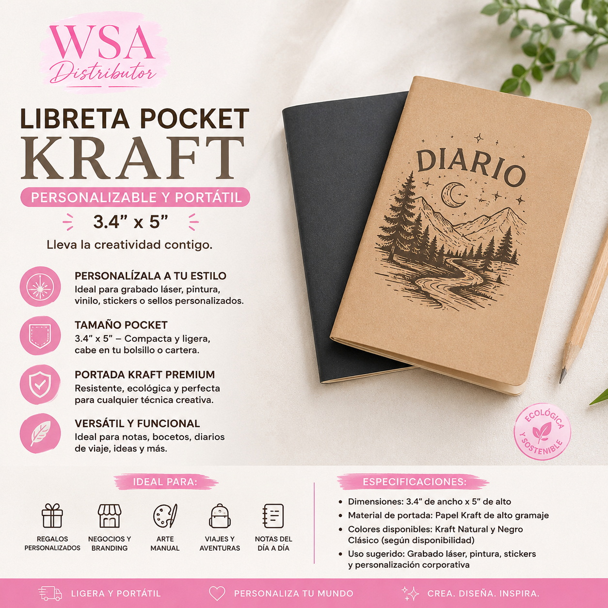 libreta 3.4"x5" kraft cover