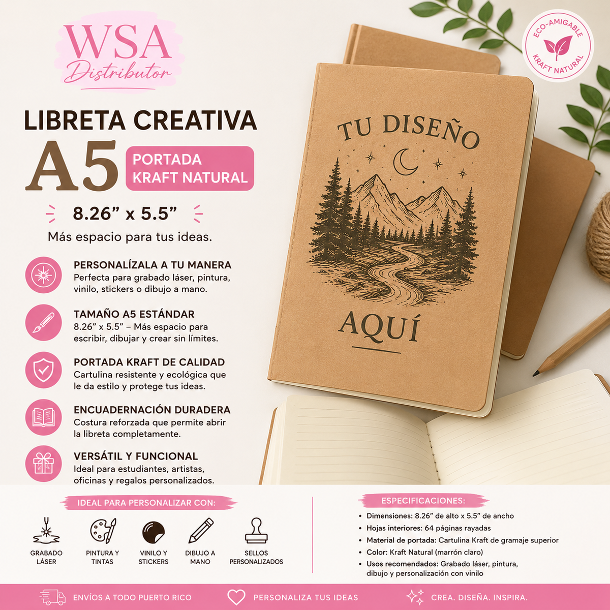 libreta 8.26"x5.5" Kraft
