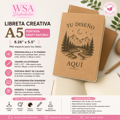libreta 8.26"x5.5" Kraft