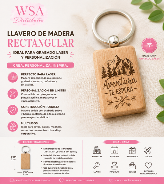 llavero rectangular de madera para grabado laser