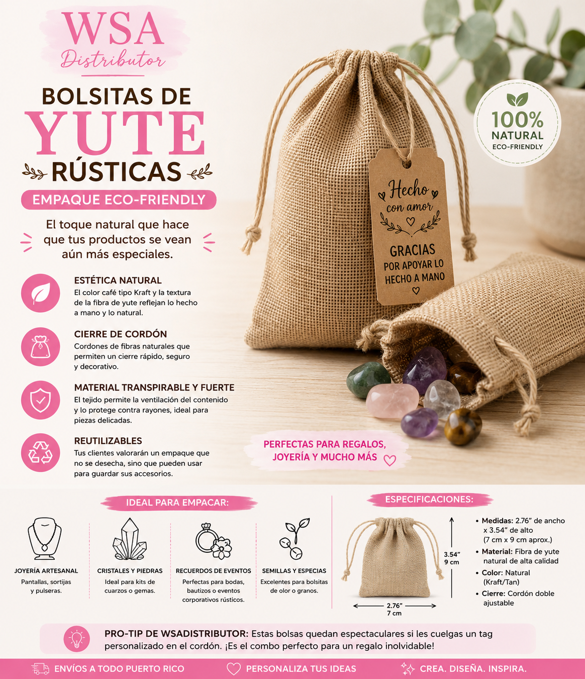 2.76"x3.54" Kraft linen bags