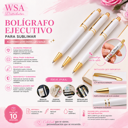 boligrafo para sublimar con detalle dorado
