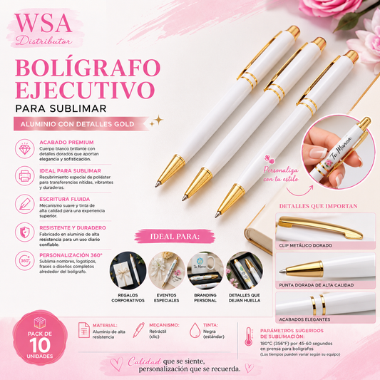 boligrafo para sublimar con detalle dorado