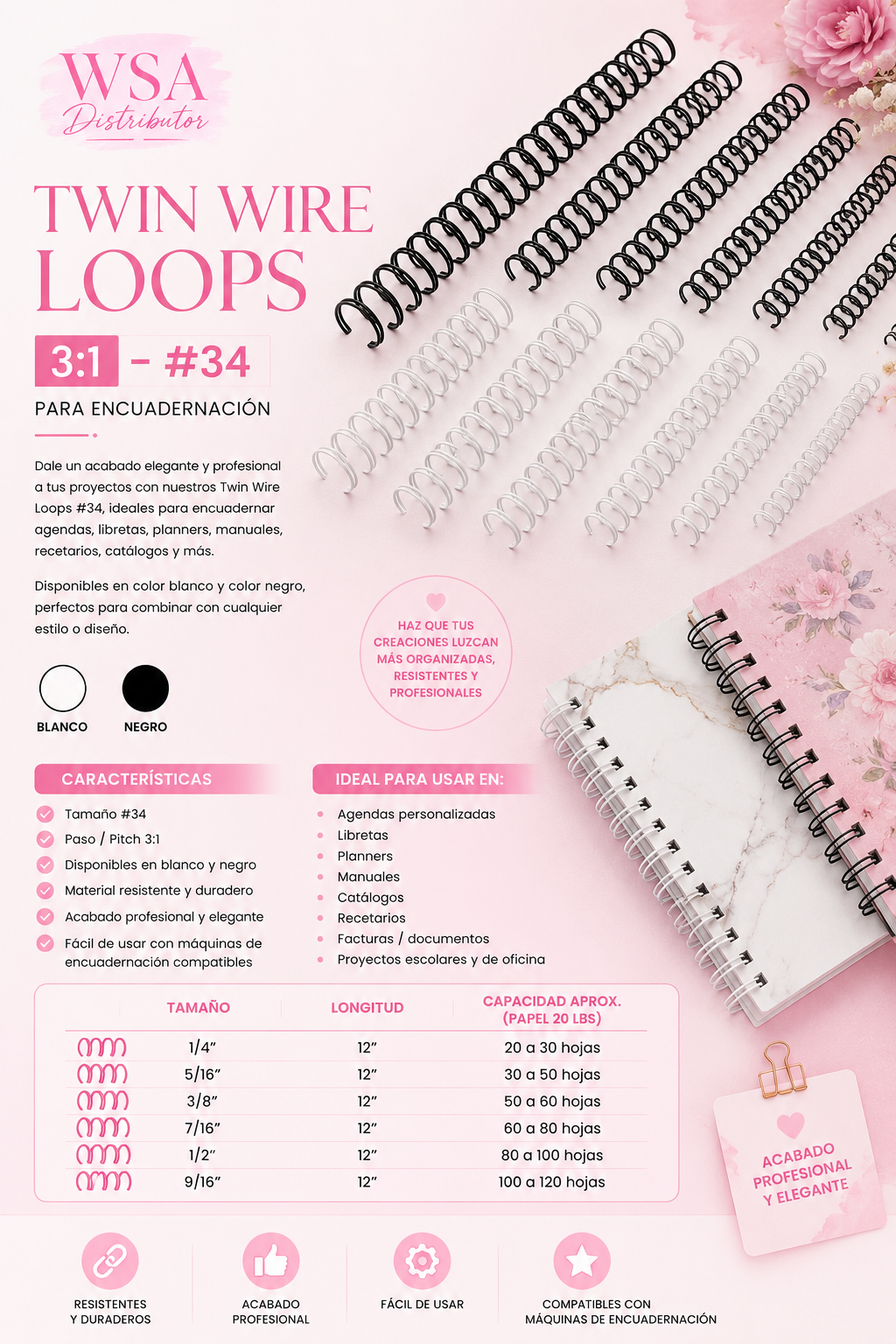 twin wire loops #34 variedad 12" de largo