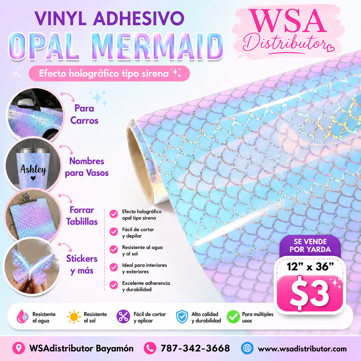 vinilo adhesivo opal mermaid 12"x36"