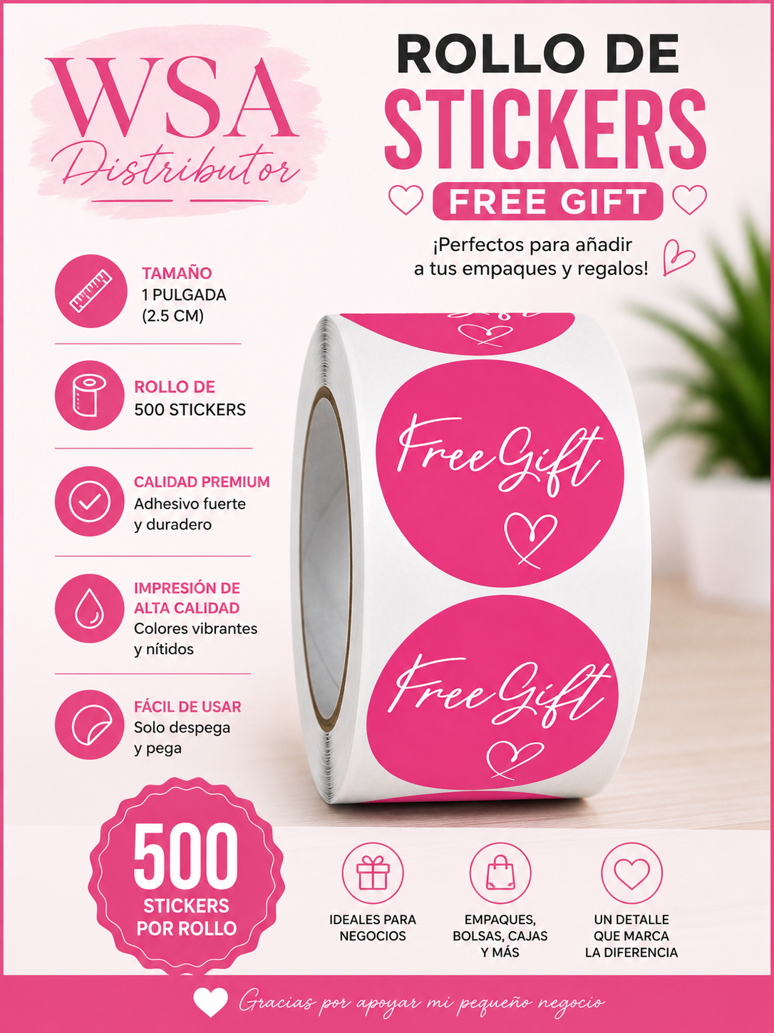 rollo de 500 stickers Free Gift de 1"
