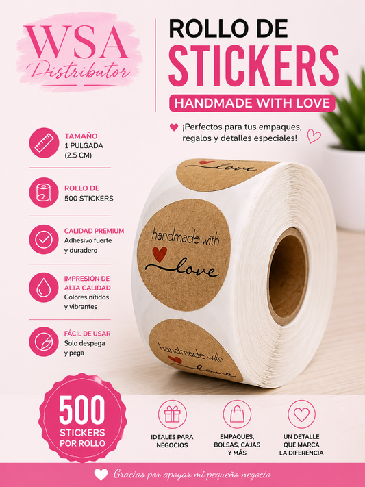 500pc 1" handmade with love stickers