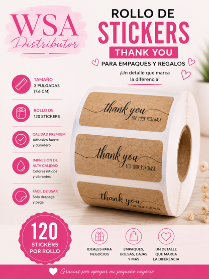 rollo de 120 stickers Thank You For Your Purchase de 3"