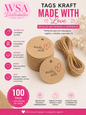100 Tags Kraft Made With Love de 1” con 100 Piezas de Soga para Empaques y Regalos