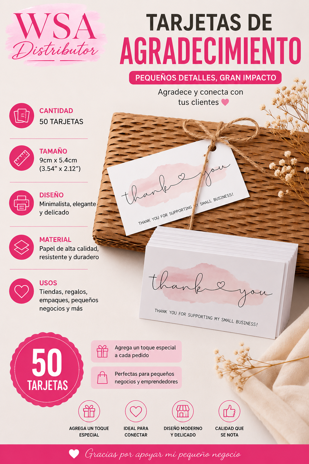 **50 Tarjetas de Agradecimiento Aesthetic para Small Business**