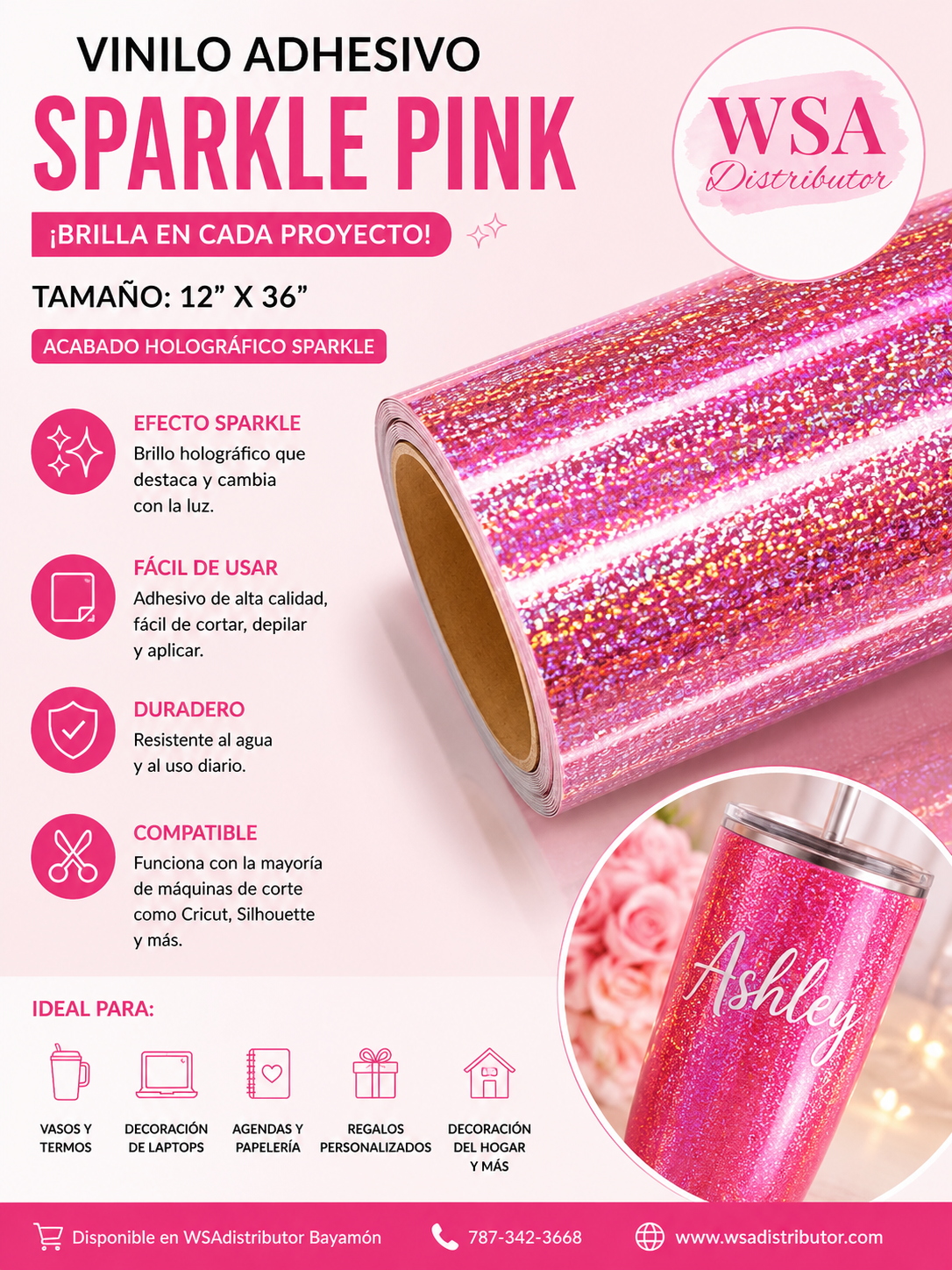 vinilo adhesivo sparkle pink 12"x36"