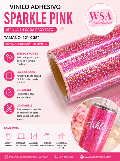 vinilo adhesivo sparkle pink 12"x36"