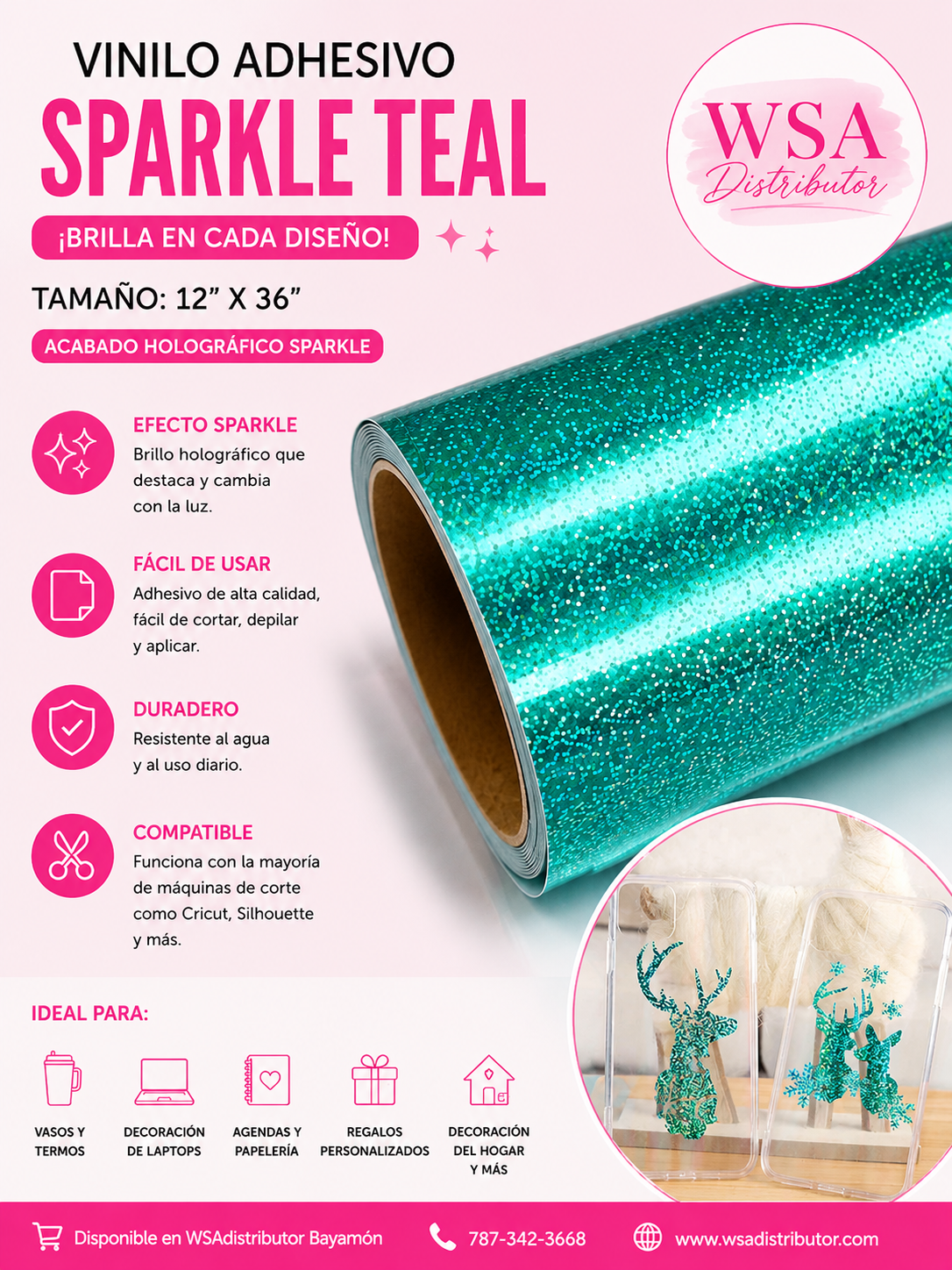 vinilo adhesivo sparkle teal 12"x36"