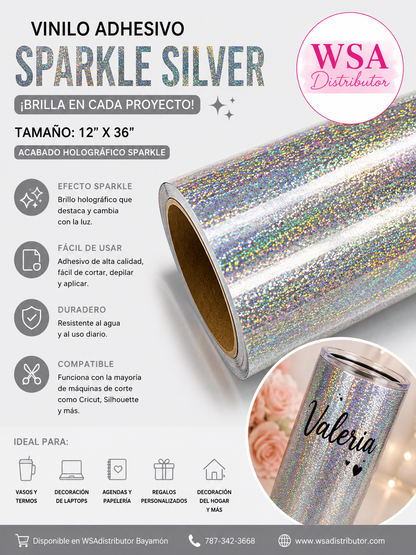vinilo adhesivo sparkle silver 12"x36"