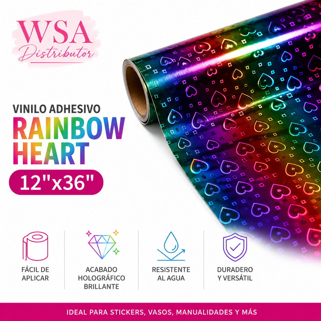 vinilo adhesivo rainbow heart 12"x36"