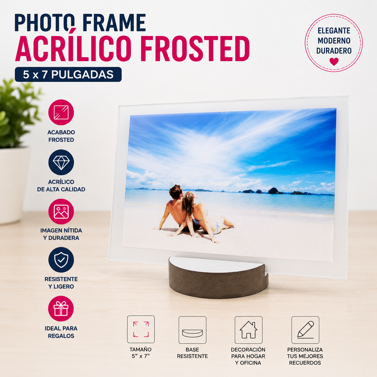 Photo Frame Acrílico Frosted 5”x7” | Elegante y Personalizable