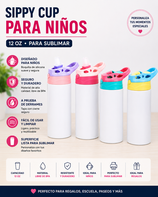 Sippy Cup 12oz para Sublimar | Vasos Personalizados para Niños