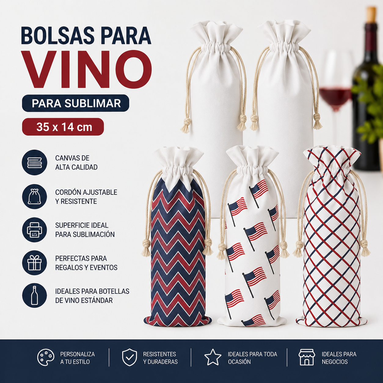Bolsa de Canvas para Vino 35 x 14 cm | Lista para Sublimar