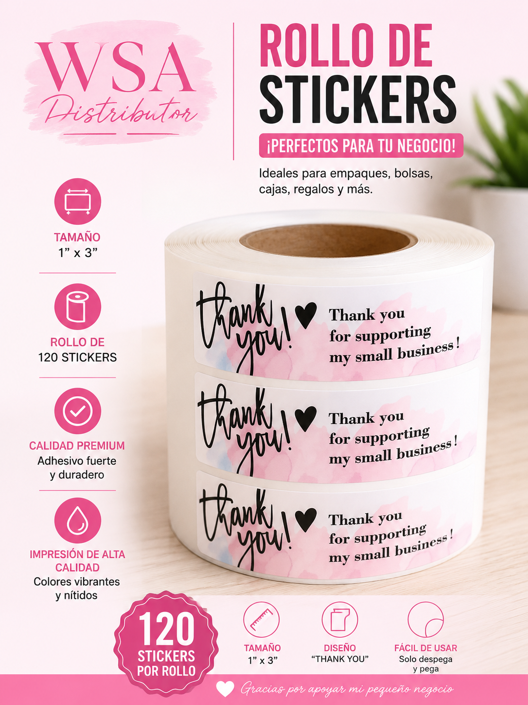 rollo de 120 sticker thank you
