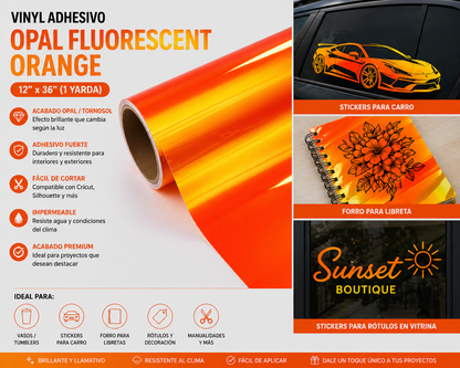 vinilo adhesivo opal fluorescent orange 12"x36"
