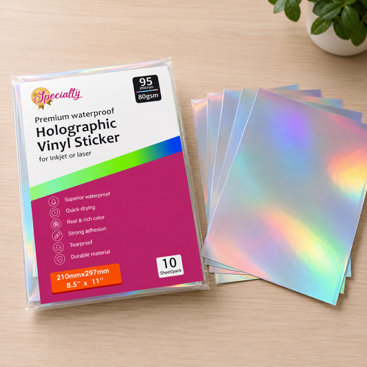 **Vinilo Holográfico Waterproof Premium para Stickers 8.5" x 11" – Paquete de 10 Hojas** ✨🌈