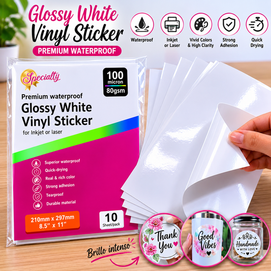 Stickers waterproof white gloss 8.5" x 11"