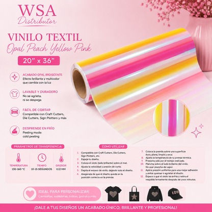 vinilo textil opal peach yellow pink 20"x36"