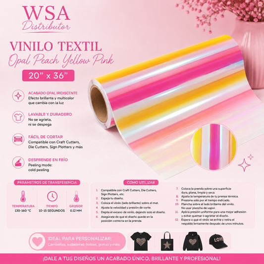 vinilo textil opal peach yellow pink 20"x36"