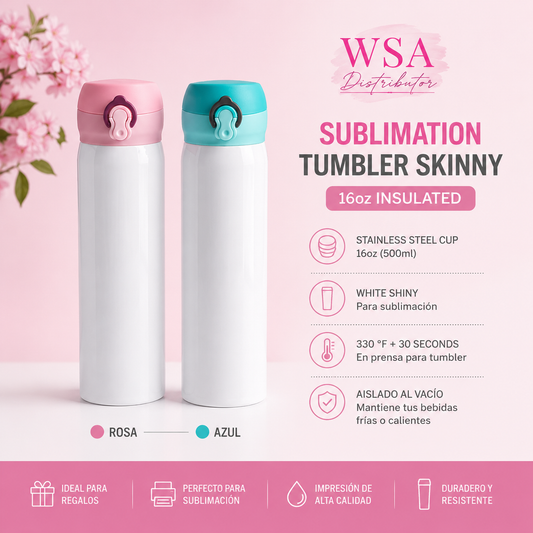 Skinny Tumbler 16oz para Sublimación | Acero Inoxidable Insulado