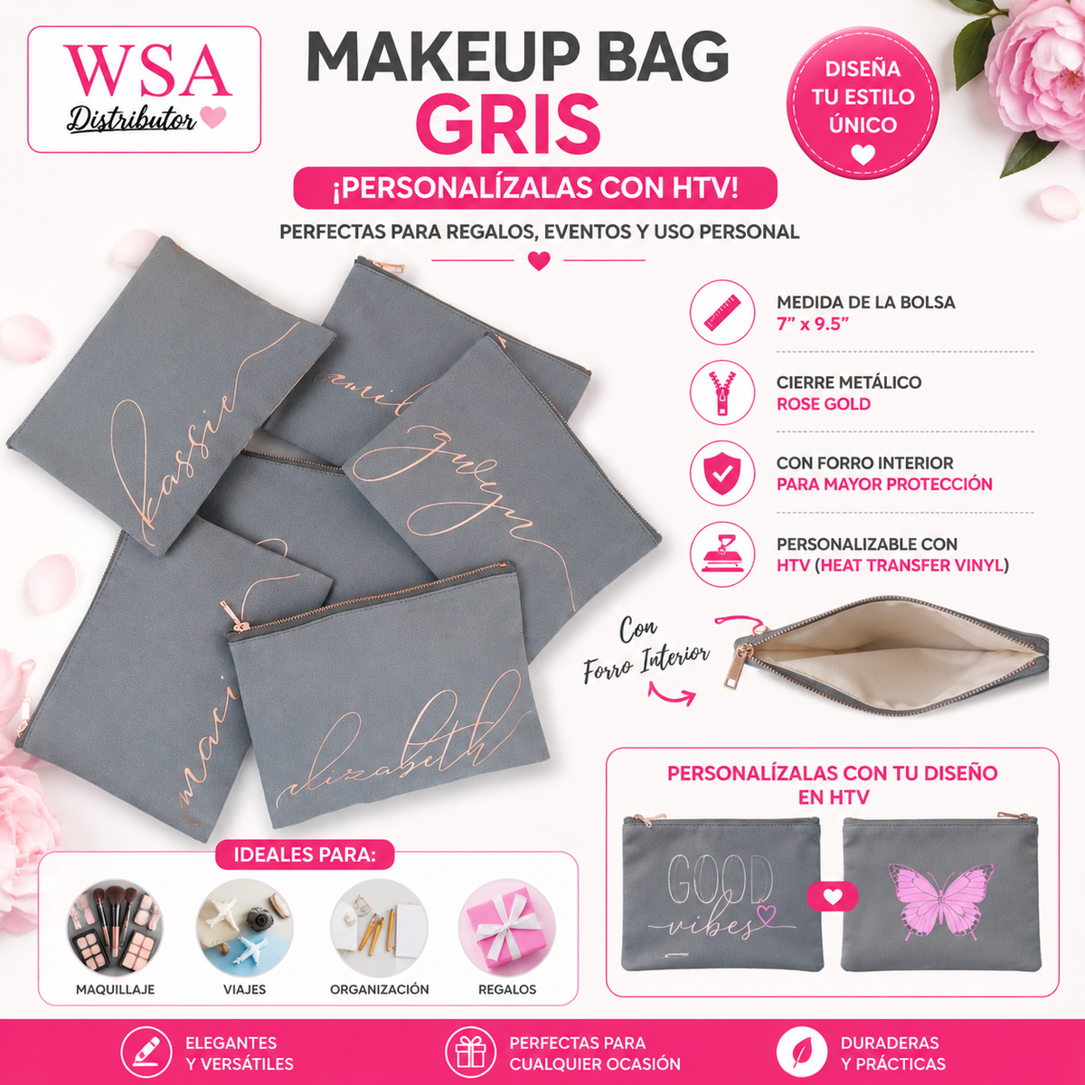 Grey canvas makeup bag