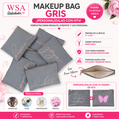 Grey canvas makeup bag