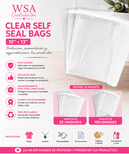 Bolsas Transparentes con Cierre Adhesivo 10x13