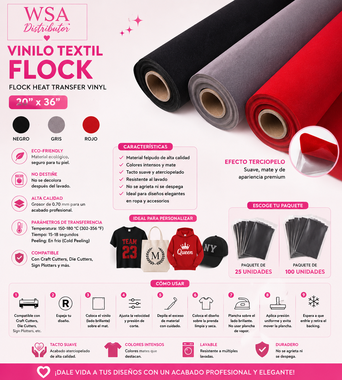 vinilo textil flock 20"x36"