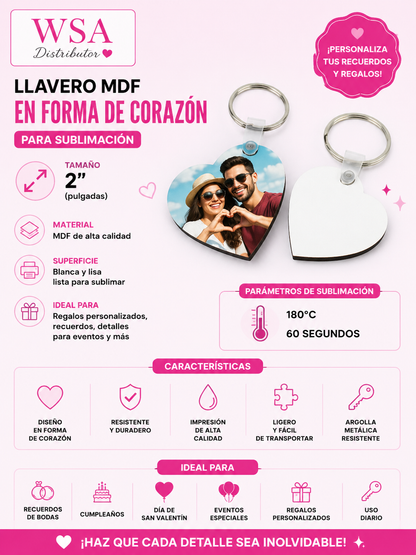 llavero MDF corazon para sublimar 2"