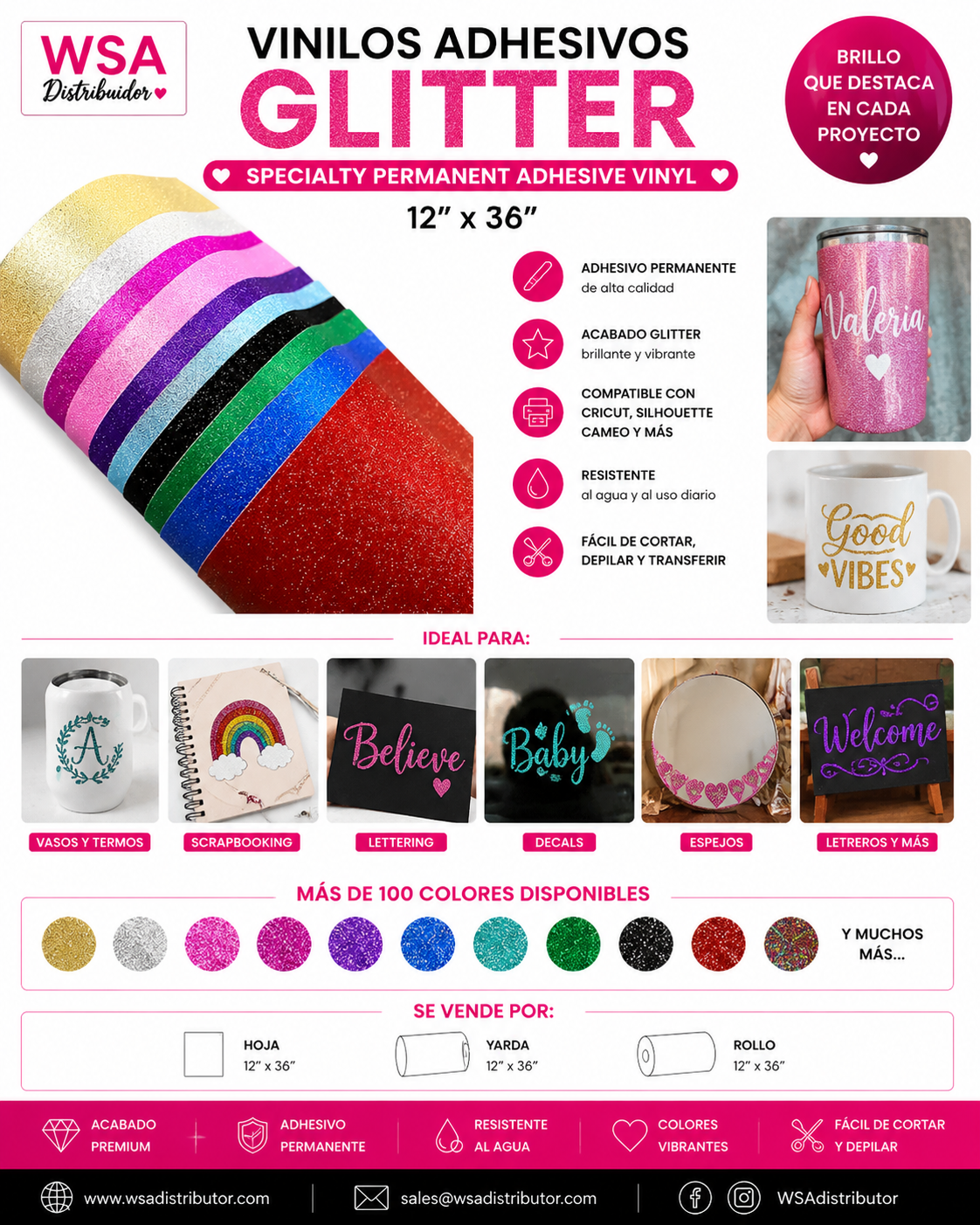 vinilo adhesivo Glitter 12"x36"