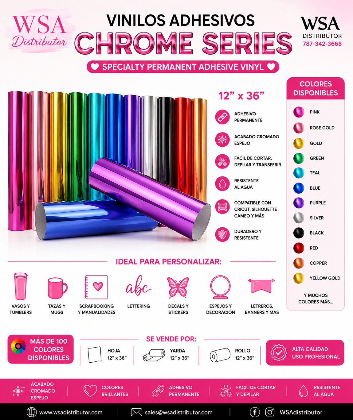 vinilo adhesivo Chrome 12"x36"