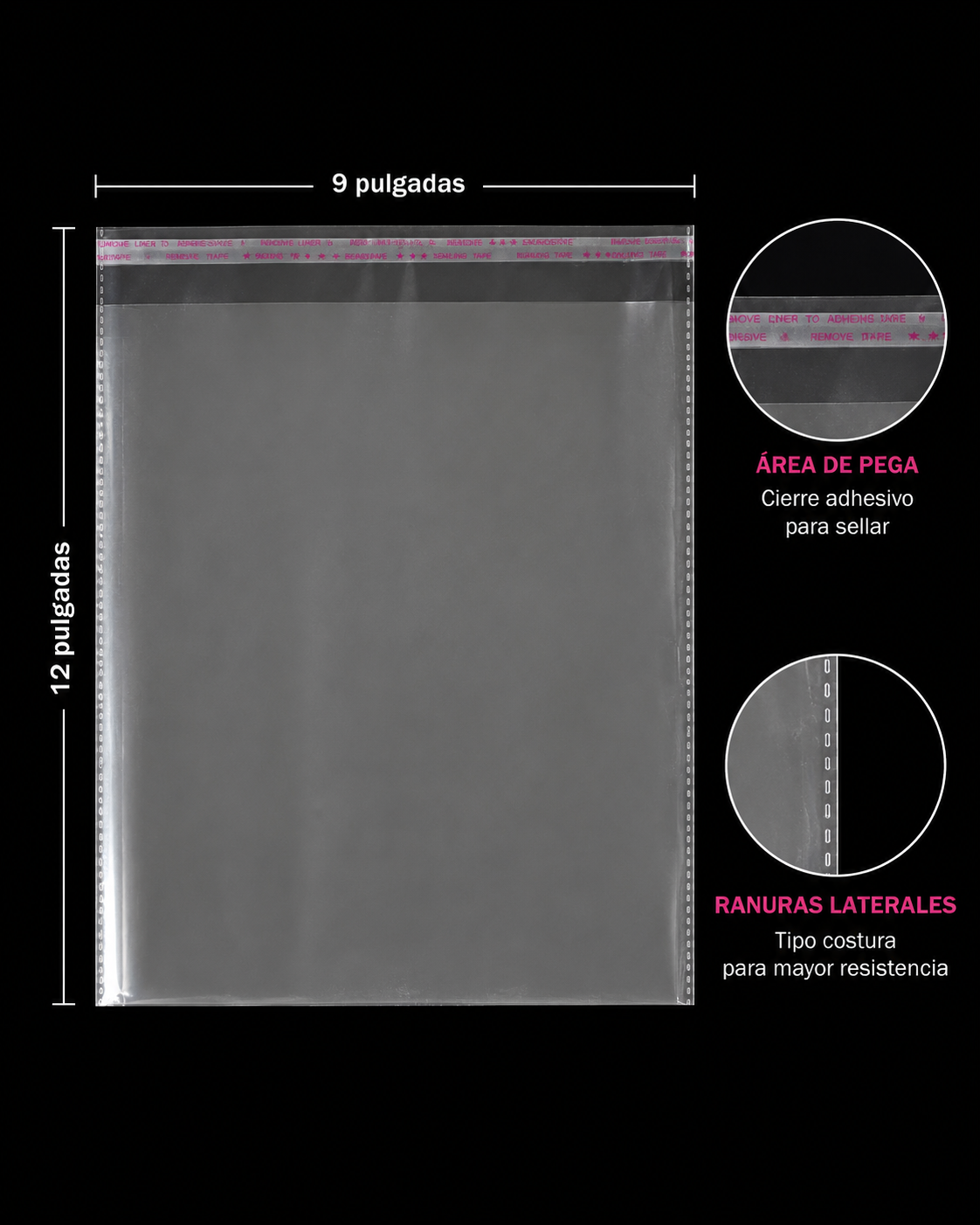 Bolsas Transparentes Clear Cello Self Seal 9" x 12" – Paquete de 25 o 100