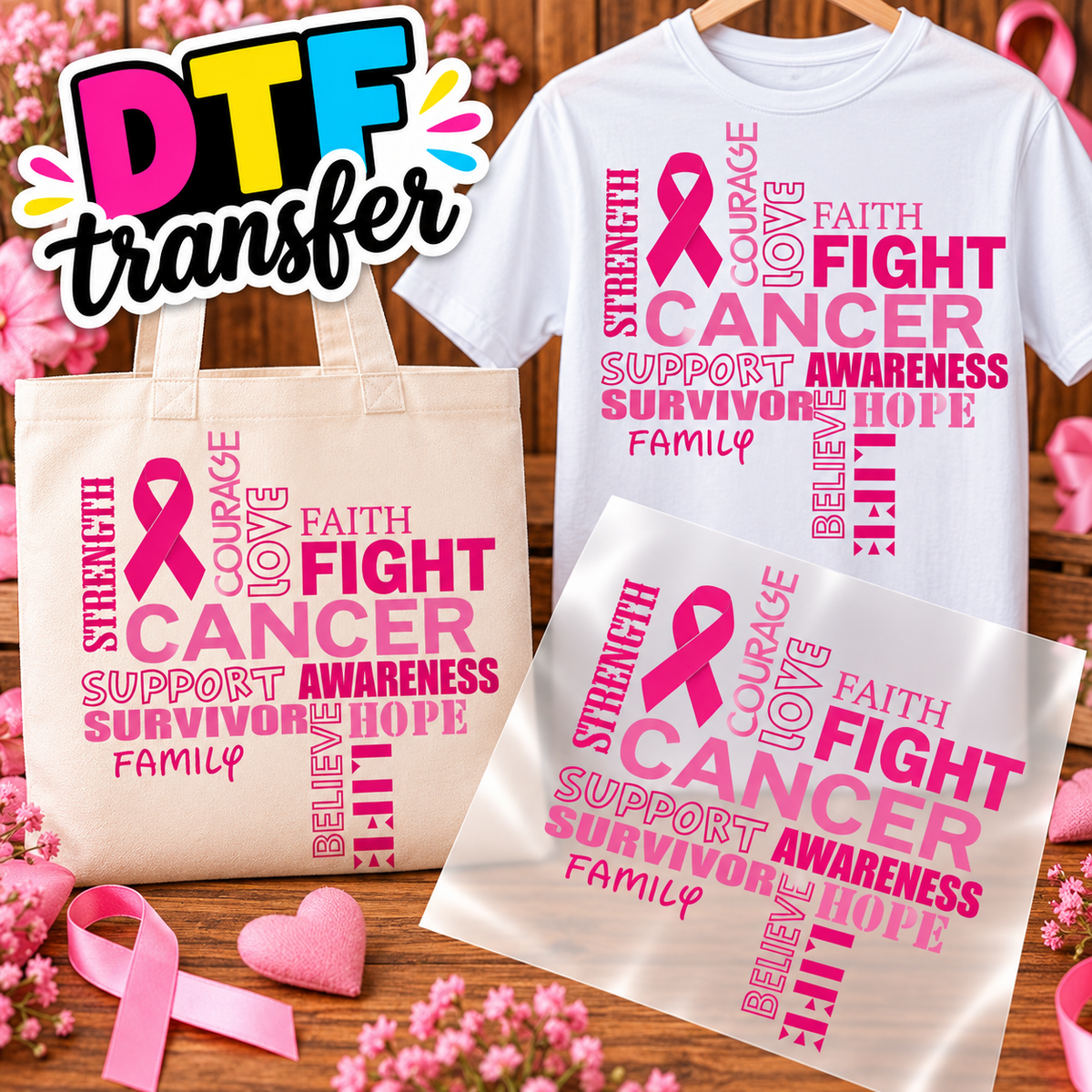 CANCER support Impresiones DTF transfers -Personaliza Todo Tipo de Tela