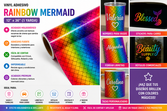 Vinilo adhesivo rainbow mermaid 12"x36"