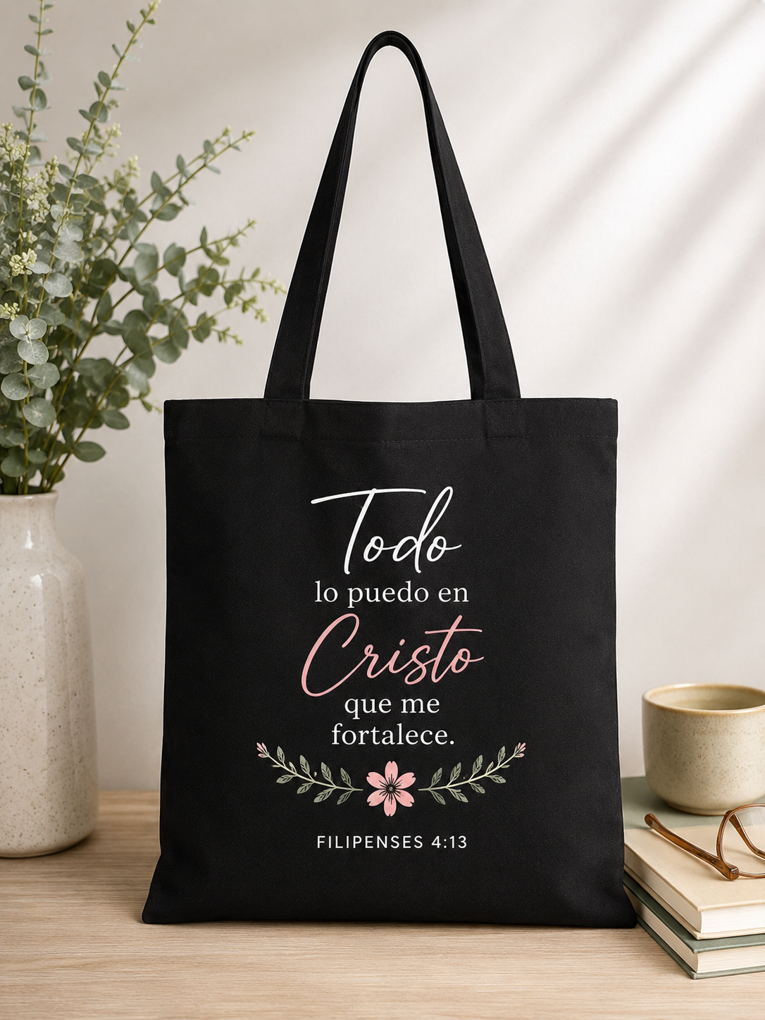 Black canvas tote bag