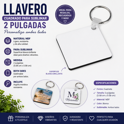 2-inch square double-sided sublimation MDF keychain